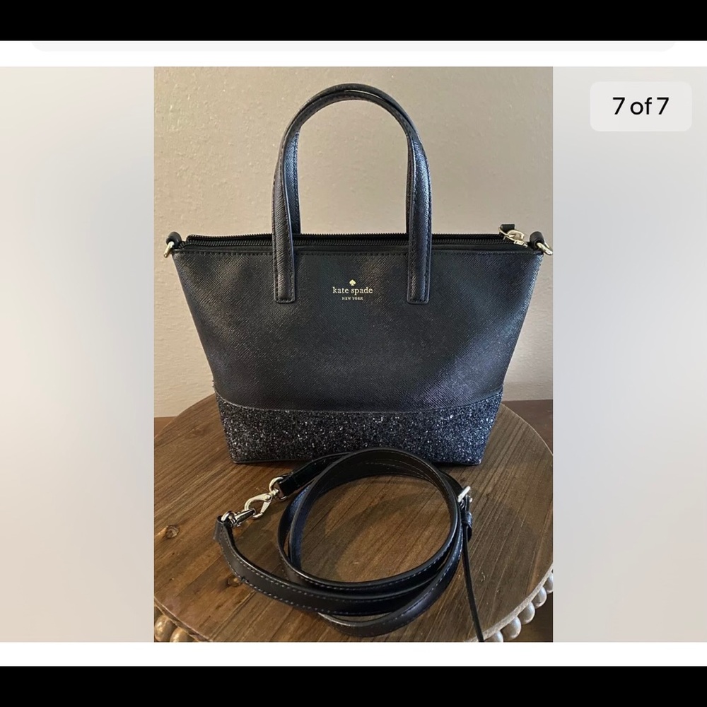 Kate Spade Greta Court In Black Glitter Satchel. - Picture 7 of 7